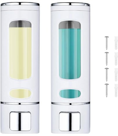 Seifenspender Wand, 400ml*2 Seifenspender Wandbefestigung Ohne Bohren, Große Kapazität Duschpumpenspender und Organizer für BadezimmerKüche, Hotel, Duschgel Shampoo Spender(Weiß)