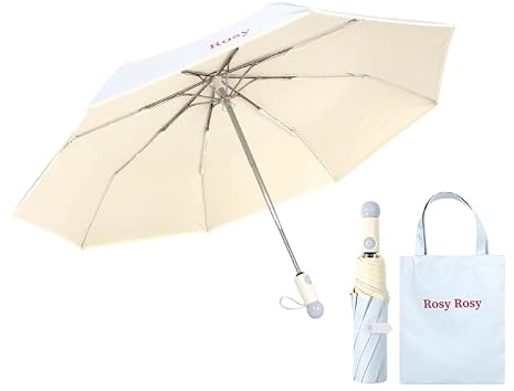 Reise Regenschirm mit Kugelförmiger Ziergriff und Durchsichtiger Schnalle für Kinder Damen/Auf Zu Automatik/Faltender Sonnenschirm mit Groß Aufbewahrungstasche/UV Schutz/8 Rippen/Regen/Rucksack