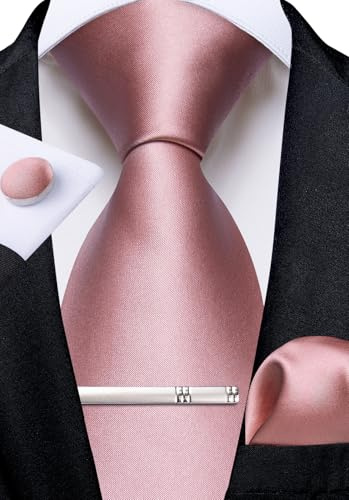 DiBanGu Einfarbig Krawatte für Herren formellen Seiden-krawatte und Einstecktuch Manschettenknöpfe Krawattenklammer Set für Hochzeit Party
