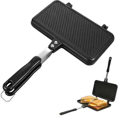 Tutamaz Sandwichmaker Camping Doppelseitige Bratpfanne, Antihaftbeschichtete Grillpfanne Mit Griff, Sandwichtoaster Waffeleisen Klapptoaster, Quadratische Sandwichmaker für Haus, Küche, Frühstück