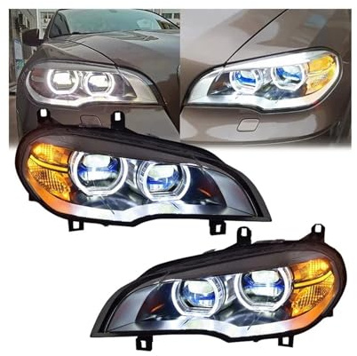 Auto Scheinwerfer Kompatibel for BMW X5 E70 2007-2013 Geändert Vorne DRL Bernstein Blinker Scheinwerfer Montage Stecker und Spielen