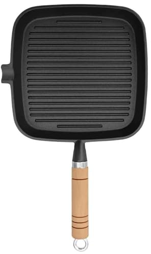 Cervaline Padella Tegame Griglia in Ghisa con Manico in Legno 20x20 cm,Casa e Giardino,Cucina e Pranzo,Pentolame e tegami da Forno,Pentole e tegami,Pentole Piastre e Griglie,2.5 kg -50125