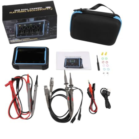 2C53P 3-in-1 Digital Oscilloscope, 50MHz Dual-Channel Touchscreen with Signal Generator & Multimeter, 4000mAh Portable Tester