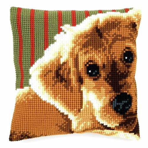 VERVACO Kreuzstich Stickpackungen Kissen Stickerei Set Anfänger Vorgedruckt Hund DIY Set Kreativ Set Für Erwachsene Dekoratives Kissen ca. 40 x 40 cm Bastelset Handwerker Haus Dekoration