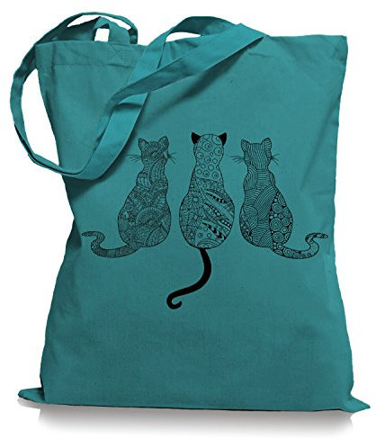 Ma2ca® Cats - Katzen Tragetasche/Bag/Jutebeutel WM101-emerald