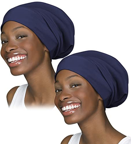 FocusCare Damen satin gefüttert schlaf slouchy cap curly slap kopfbedeckung geschenke für kraus haar eine größe passt meistens dunkelblau