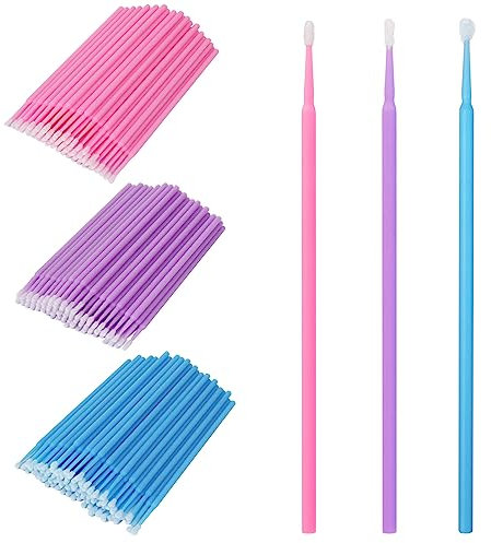 Shintop 300 Stück Microbrush Wimpernverlängerung für Makeup, Zahn- und Mundpflege (Lila+Blau+Rosa)