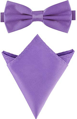 Ladeheid Herren Schmale Fliege & Einstecktuch Set M/P (12cm x 6cm, 22cm x 22cm, Hellviolett)