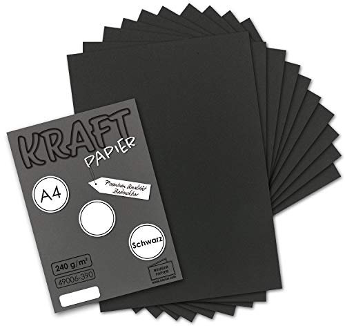 50x Vintage Kraftpapier in Schwarz - DIN A4 21 x 29,7 cm - 210 x 297 mm - 225 g/m² schwarzes Recycling-Papier, ökologisch Bastel-Karton Einzel-Karte - UmWelt by GUSTAV NEUSER