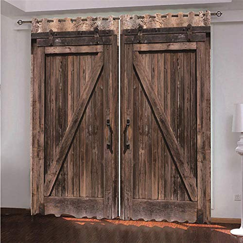ZXYLSL Gardine Vorhänge - Brown-Planken-Holztür-Holzoptik - 2 Stück Verdunklungsvorhang Verdunklungsgardinen mit Ösen Größe 75 x 166cm x 2 Für Schlafzimmerhotelkinderzimmer