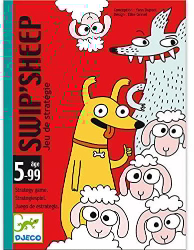 DJECO Swip' Sheep Jeux de Cartes, dès 5 ans - Protégez les Moutons ! Jeu de Stratégie pour Petits et Grands - Soirée en Famille - Illustrations Amusantes - 32 Cartes - 3 à 5 Joueurs / 10 min