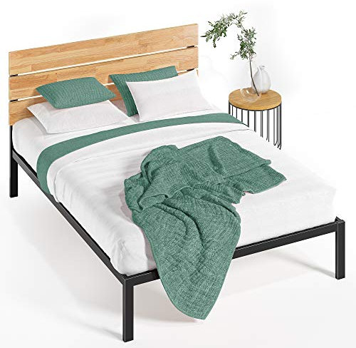Zinus Paul Bett 180x200 cm - Höhe 36 cm - Metall und Holz Plattform Bettrahmen mit Holzlattenrost - Hellbraun