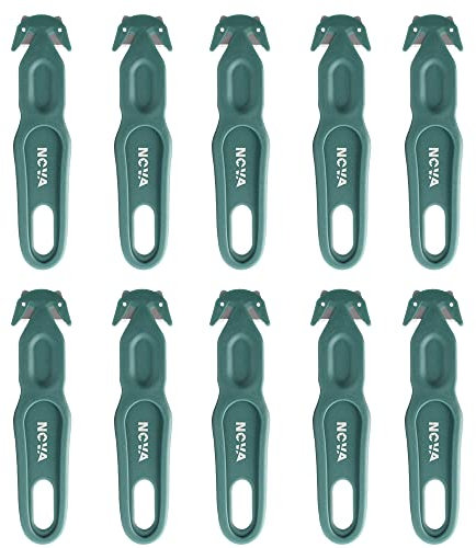 Nova Safety Cutter Tool, Safety Box Cutter Knife, Ergonomic Film Cutting Blade, Box, Strap, Carton, Package, Envelope and Letter Opener (10 Piece - Green)