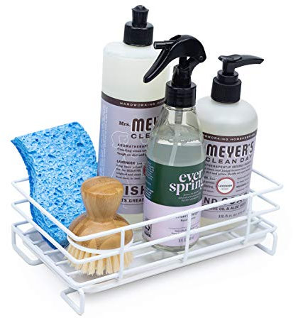 Handy Home Concepts Spülbecken-Organizer – Aufsatz-Schwammhalter mit Abflusssieb passend für Seife, Bürsten und Schwämme Edelstahl-Spülbecken-Organizer Schwammhalter herausnehmbares Melamin-Tablett