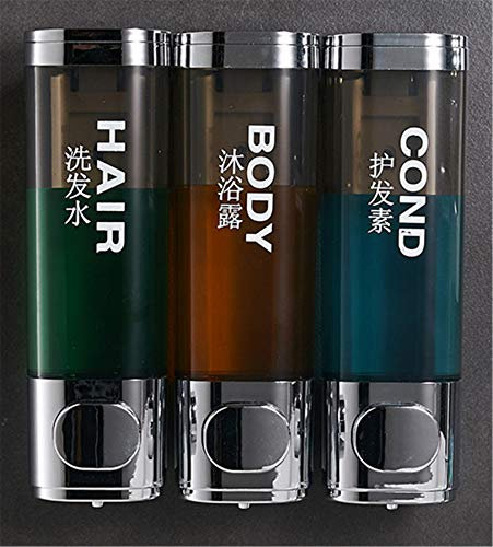 Dusche Seifenspender Pumpe Wand 3fach Ohne Bohren, 3 x 350ml Shampoo Body Wash Conditioner Gel Spender für Badezimmer Kombination von 1 Kammern Individuell,Silber Chrom