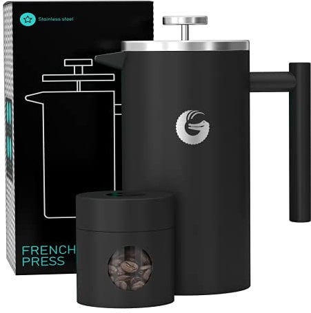 Coffee Gator Cafetera de prensa francesa de 34 onzas, cafetera de acero inoxidable con doble aislamiento y recipiente de viaje, cafetera portátil de té caliente y frío para café, accesorios de cocina