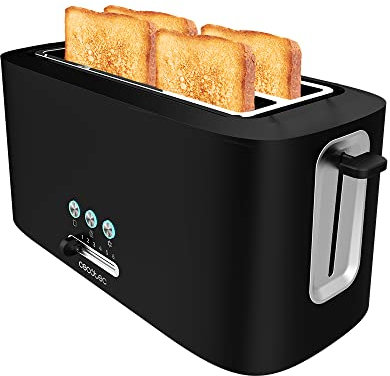 Cecotec Tostadora Vertical Toast&Taste 16000 Extra Double. 1630 W, 2 Ranuras Largas extraanchas, 3 Funciones, Diseño en plástico con acabados en acero inox, Incluye Varillas superiores
