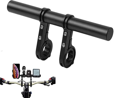 Bicicletta Manubrio Extender,Bici Prolunga Staffa con Doppie Morsetti,Lega di Alluminio Estensore Supporto Per GPS Telefono Cellulare Tachimetro 20CM Nero