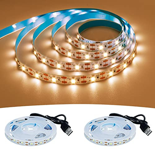 GOMING 5V USB LED Strip Warmweiß 3000K LED Streifen Warmweiss 240LED 4M(2 Stück x 2M) SMD2835 LED Band Selbstklebend Nicht Wasserdicht IP20 Lichtband für Innen Heim Küche Deko