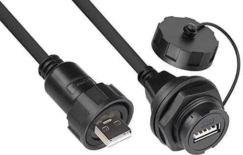 Good Connections Industrie-Steckverbinder S4 - USB 2.0 Kabel, Stecker A an Einbaubuchse A, Kabelverschraubung beidseitig - Bajonett - IP67 - staub- und wasserdicht - schwarz - 1m