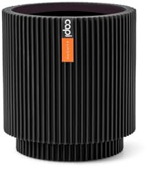 Capi Europe - Gefäß Zylinder Groove Black & Gold - 8x9 - Schwarz - Öffnung Ø7 - Blumentopf für drinnen - BGVBL311