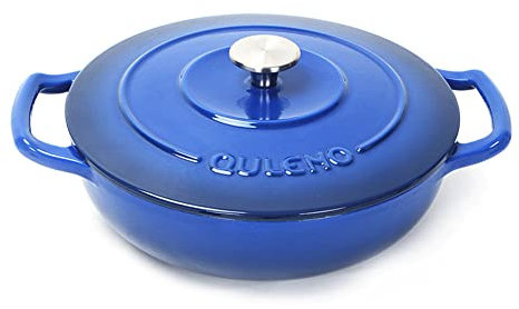 Enameled Cast Iron Covered Casserole Skillet Non-Stick Cast Iron Pot with Lid – Sturdy Shallow Dutch Oven – Casserole Pot with Ergonomic Handles – Oven Safe Cooking Pot Blue 26cm