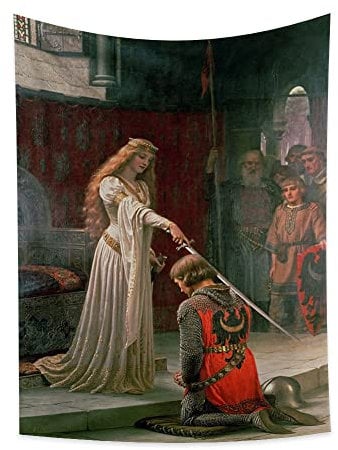 YongFoto 100x150cm Ritter Ölgemälde Wandteppich, Mittelalter England Vintage Leighton Wandteppich königlicher Adel Königin Prinzessin Prinz Kavalier Schwert Kunstdekor für Schule Bibliothek Wohnzimmer