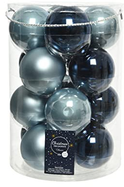 Kaemingk Weihnachtskugeln Glas 8cm x 16 Stück Christbaumkugeln Mix blau hellblau dunkelblau