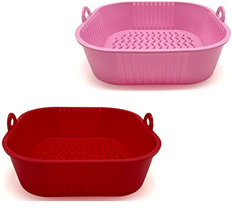 2 Stück Silikonform Für Heißluftfritteuse,21.5cm Air Fryer Silicone Pot Wiederverwendbar Luftfritteuse Silikontopf mit zwei Ofenhandschuhen,Hitzebeständig Einfache Reinigung für Mikrowelle Ofenzubehör