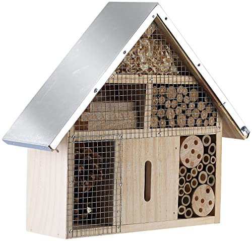 Royal Gardineer Nistkasten: Insektenhotel Maja aus Naturholz, vormontiert, Metalldach (Luxus-Insektenhotel, Insektennisthilfen, Insektenschutz)