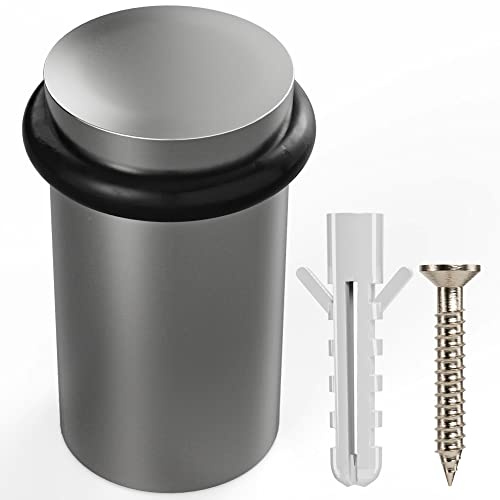 NYCO - Floor Door Stopper Chrome Door Stop - Classy Solid Steel Modern Heavy Duty Door Stoppers - Floor Mount Anchor Screw - Wall Protector for Commercial Door (2 Inch Satin Chrome Finish)