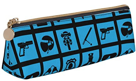 Federmäppchen, Dünne Blaue Linie Polizei-Icons Stifthalter Premium Stiftetasche Mit Reißverschluss Federmappe Für Schule Unisex College