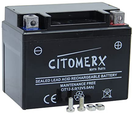 Batterie wartungsfrei 12V 5AH YB4L-B, YTX4L-BS, YT4L-B kompatibel mit Simson Spatz 50 Automatik 1999-2002