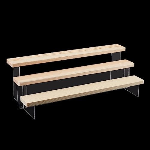 nbeads 3-Stöckige Displayerhöhung Aus Klarem Acryl, Zeigen Ständer Klare Display-Regal Holz-Riser für Cupcakes Parfums Bonbons mit Ohrring Schmuck-Display, Bambusfarbe