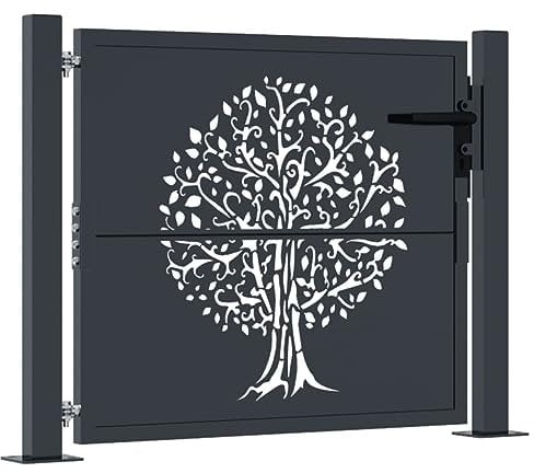 vidaXL Gartentor, Gartentür mit Baum-Design, Abschließbar Hoftor Eingangstor für Garten Terrasse, Tor Zauntor Gartenpforte, Anthrazit 105x105 cm Stahl