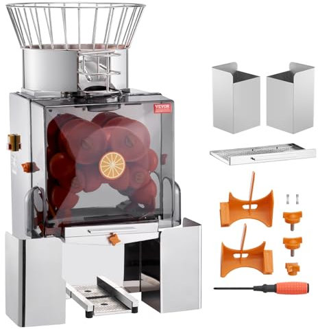 VEVOR Kommerzielle Orangenpresse Automatischer 120-W-Entsafter, Edelstahl-Orangenpresse für 25 Orangen pro Minute, mit PC-Abdeckung 46 x 52 x 90 cm Gewerbliche Zitruspresse Saftpresse Elektrisch