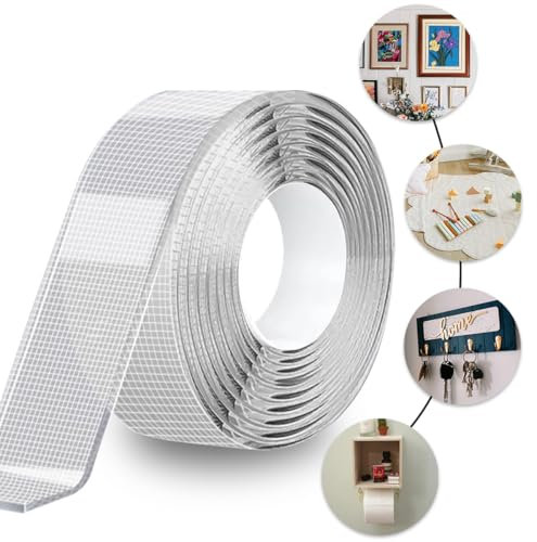 Zamety Doppelseitiges Klebeband Extra Stark, 5M Nano Tape, Mehrzweck Nanotape, Waschbar & Wiederverwendbar Klebeband Transparent für Teppiche, Küchen oder Büros, 2.4CM x 2MM x 5M