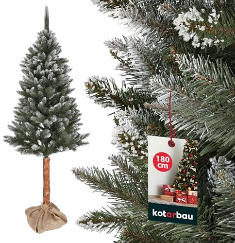 KOTARBAU® Albero di Natale artificiale neve 180 cm abete rosso diamante su un tronco di legno con supporto in plastica, albero di Natale artificiale come vero albero di Natale Natale albero di Natale
