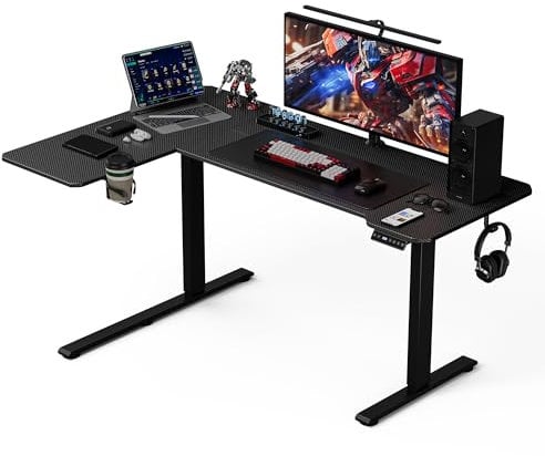Acrolix Höhenverstellbarer Schreibtisch L Form, Ergonomischer 150 X 100 cm Elektrischer Eckschreibtisch Höhenverstellbar 72-118CM mit Getränkehaltern und Haken Stabiles Bürotisch, Schwarz Carbon