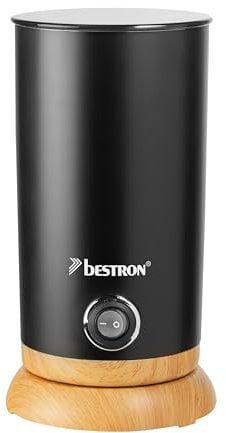 Bestron Montalatte elettrico, con base a 360° e capacità fino a 300 ml, collezione Black & Wood senza fili, 550 Watt, colore: nero/legno