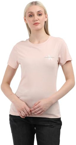 Calvin Klein 2-Pack Monologo Slim Tee J20J219734, Maglietta a Maniche Corte, Donna, Rosa (Peach Whip/Bright White), L