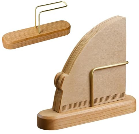 Coffee Filter Holder Wooden Stand, Brass & Wood Coffee Filter Paper Organizer Rack Holds 35 Filters, V60 Cone Fan Shaped Filter Storage for Pour Over Coffee Bar & Kitchen Use