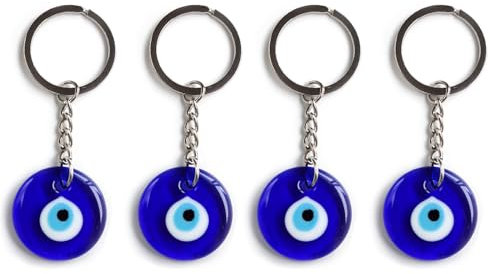 Lot de 4 Porte-Clés Yeux Bleus, Charmes de Perles de Mauvais Œil Bleu, Porte-Clés Mauvais Œil, Porte-Clés Pendentif Yeux Bleus, pour Clé de Voiture, Sac à Main, Sac à Dos, Accessoires