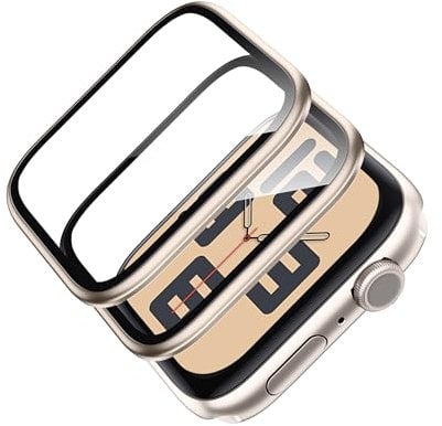 Hard Case for Apple Watch SE/Series 6/5/4 40mm,9H Tempered Glass Screen Protector,Titanium Alloy Frame[Keep Original] [Touch Sensitive]Lightweight Protective Glass for iwatch 40mm 2 Pack -Starlightl