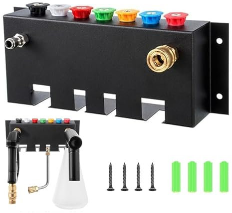 TOWEBOORY Pressure Washer Accessory Holder, Iron, Wall Mount, 7 Tiered Shelf, Black, 26 x 10 x 5 cm, Pressure Washing Activities, Outdoor, Tools, Modern