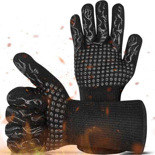 VEOIRXU Guantes Barbacoa Cocina Resistente al Calor, Guantes Horno Cocina - Accesorios Barbacoa – Guantes para Horno Resistentes al Calor hasta 800℃ Parrilla, Horno, Chimenea