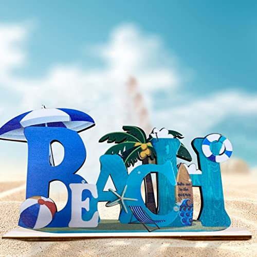 Ornamento nautico in legno con placca da spiaggia e mare, decorazione da tavolo, tema marino costiero, decorazioni per la casa, gadget per ufficio per scrivania (B, 2)