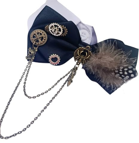 NIHENHAO Nœud papillon rétro steampunk pour homme et femme avec chaîne en métal pour Halloween, cosplay, fête - Noir