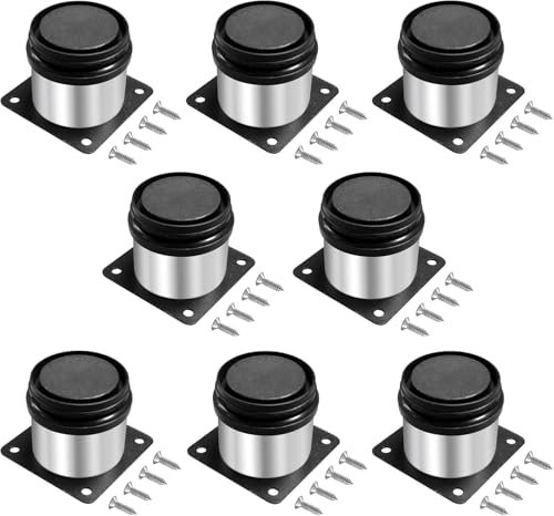 Lot de 8 pieds de meubles ronds réglables de 5 cm, en acier inoxydable, pieds de meubles en métal robuste avec 32 vis, hauteur réglable de 0 à 15 mm, pour canapé, lit, table