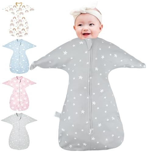 HINATAA Wickeldecke für Babys 0-3/3-6 Monate, Schlafsäcke Neugeborene, Bio-Baumwolle Baby Pucktücher Ganzjahres, Verstellbarer Baby Pucksack Swaddle für Jungen und Mädchen, Grau, 3-6 Monate
